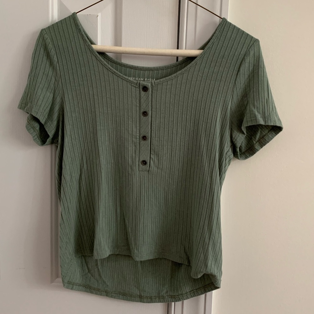 American Eagle Ribbed Henley Shirt